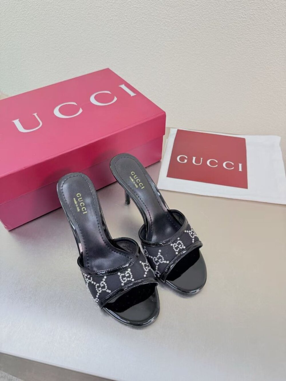 Gucci Double G Rhinestone Stiletto Slide Sandals
